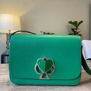 Kate Spade Emerald Green Nicola Twist Lock Medium Shoulder Bag